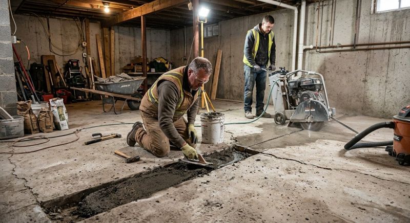 Cracked Basement Floor Repair in West Hartford, CT